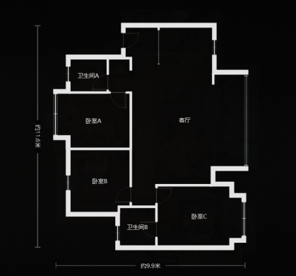 107㎡融为一体的公共区域，精致高级不失雅致